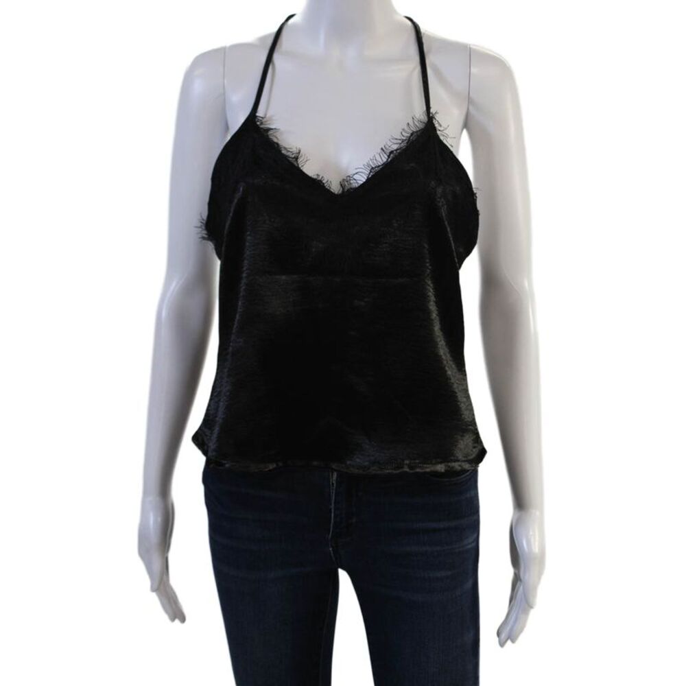 One Way Womens Camisole Black V-Neck Tie Polyester Sleeveless Size 6